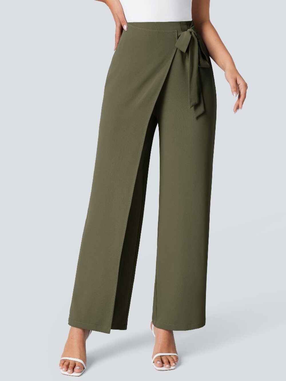 NEW Halara Flex High Waisted Tie Side Wide Leg Work Pants Size XL Olive Green